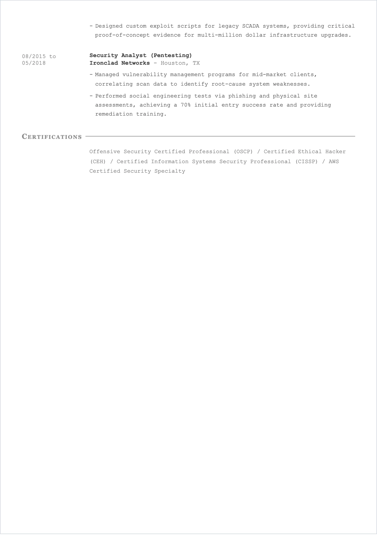 Free Penetration Tester ATS Resume Template, AI Resume Builder
