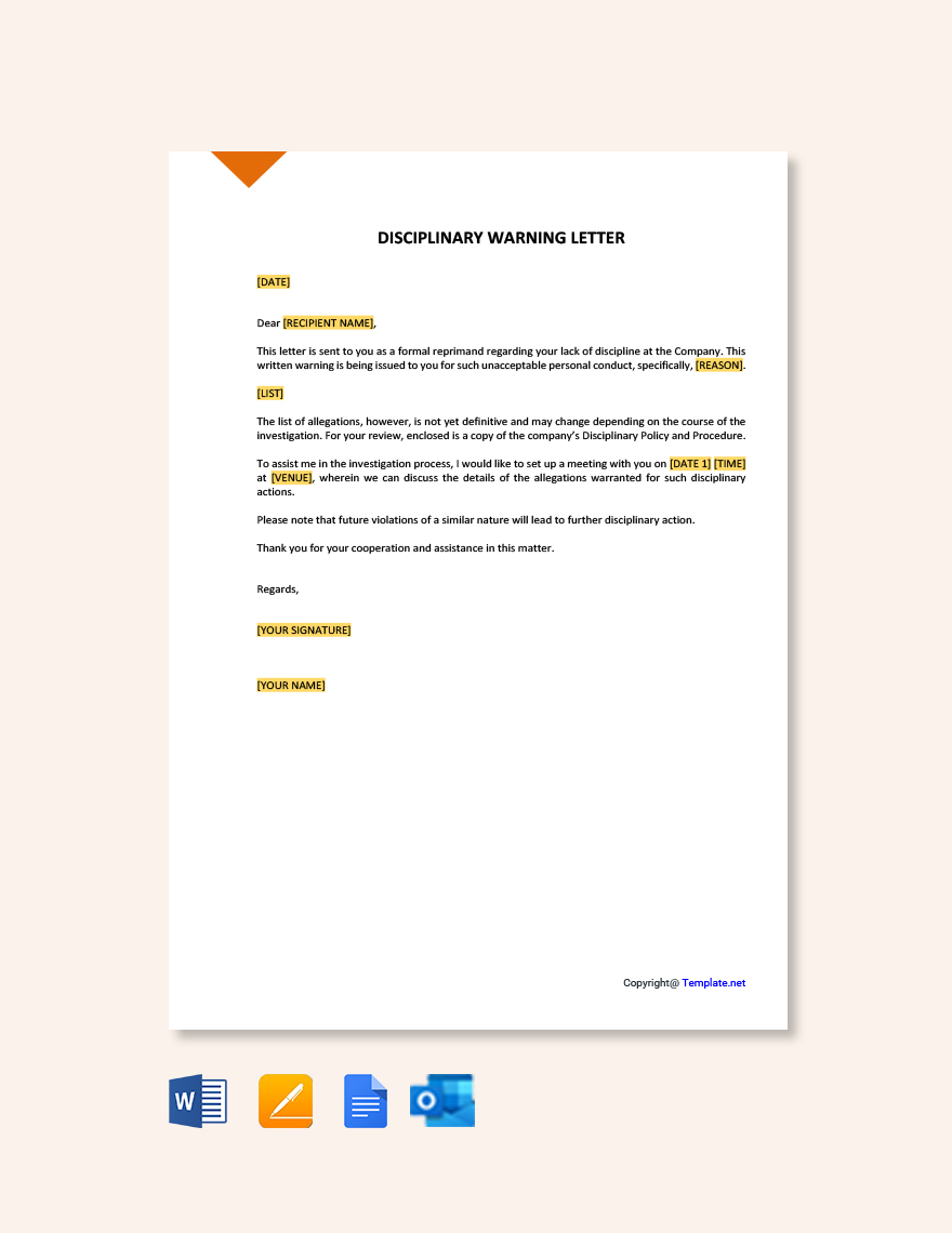 Warning Letter for Violation of Company Policy Template - Word ...