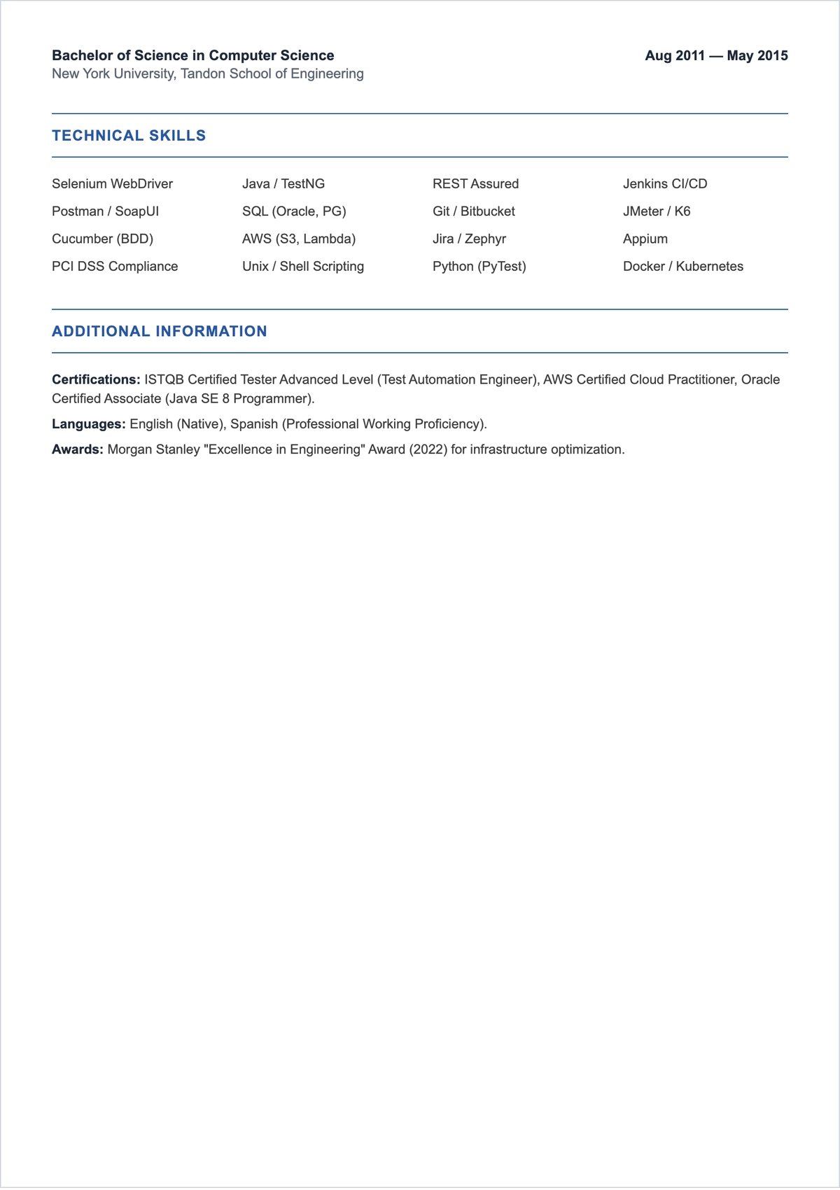 Free Tester Roles and Responsibilities ATS Resume Template