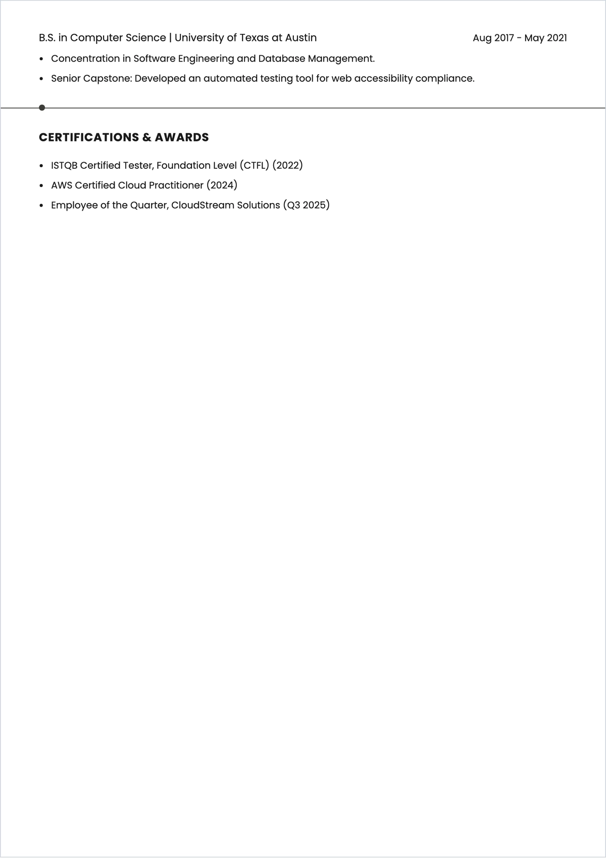 Free Tester Job ATS Resume Template, AI Resume Builder