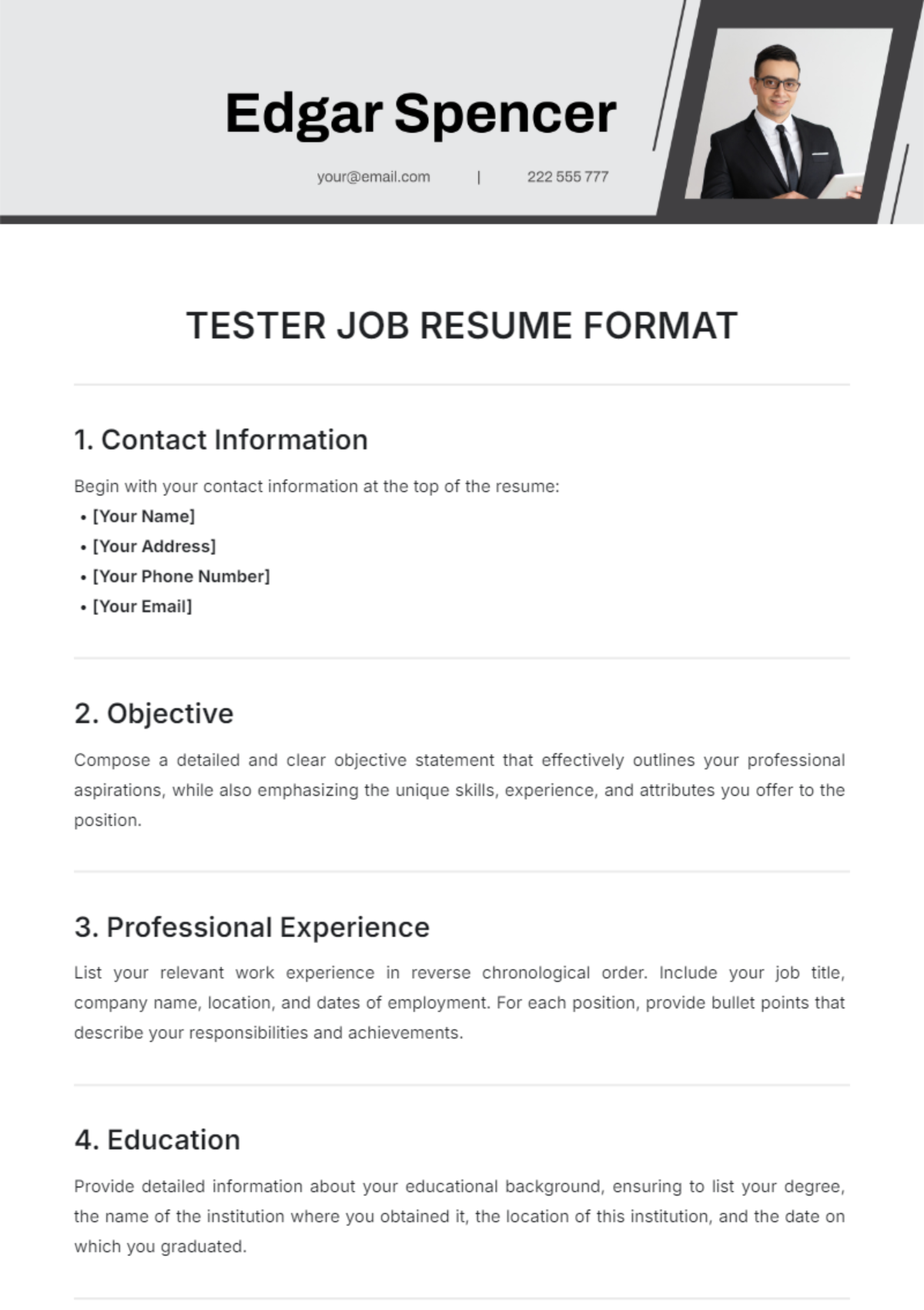 Tester Job Resume Format Template - Edit Online & Download