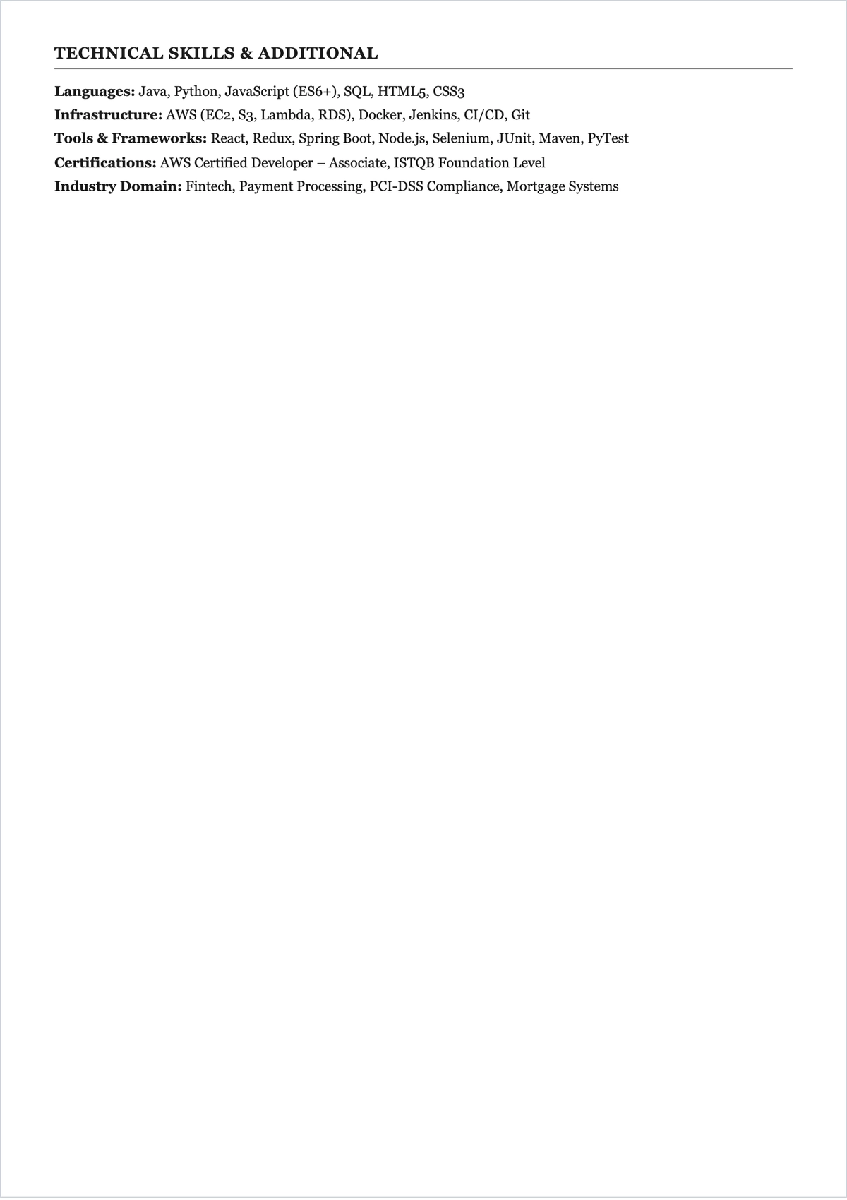 Free Tester to Developer ATS Resume Template, AI Resume Builder