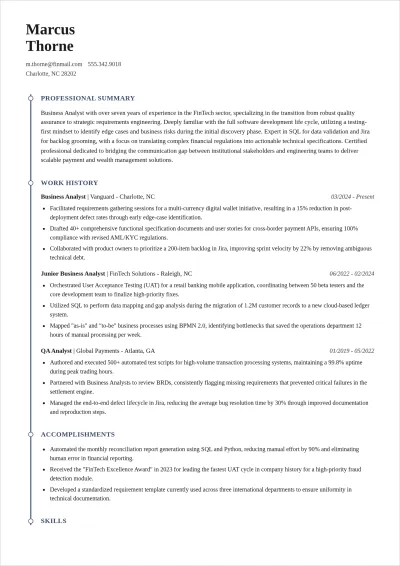 Free Tester to Business Analyst ATS Resume Template, AI Resume Builder