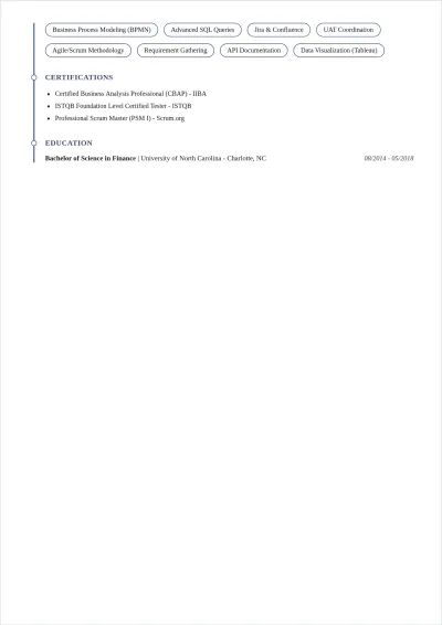 Free Tester to Business Analyst ATS Resume Template, AI Resume Builder