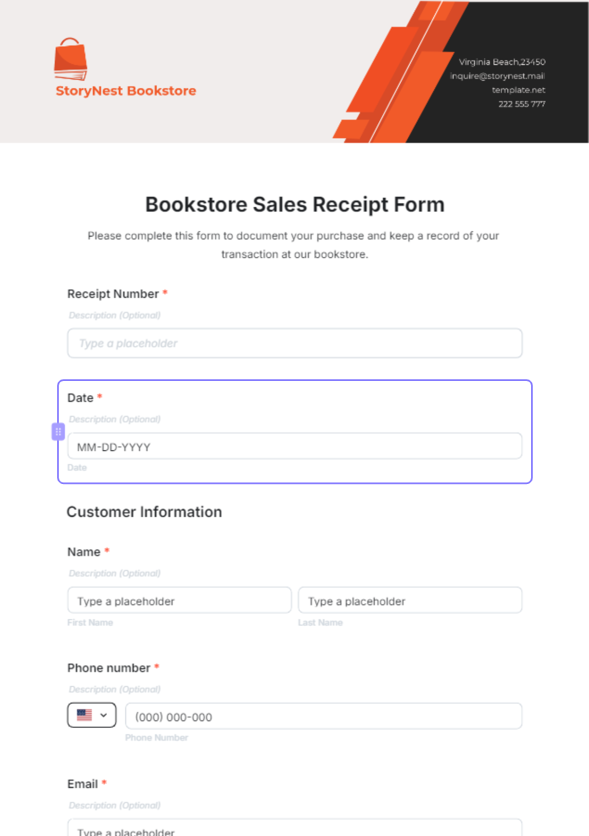 Free Bookstore Sales Receipt Form Template