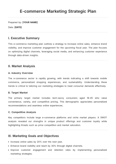 Free E-commerce Marketing Strategic Plan Template to Edit Online