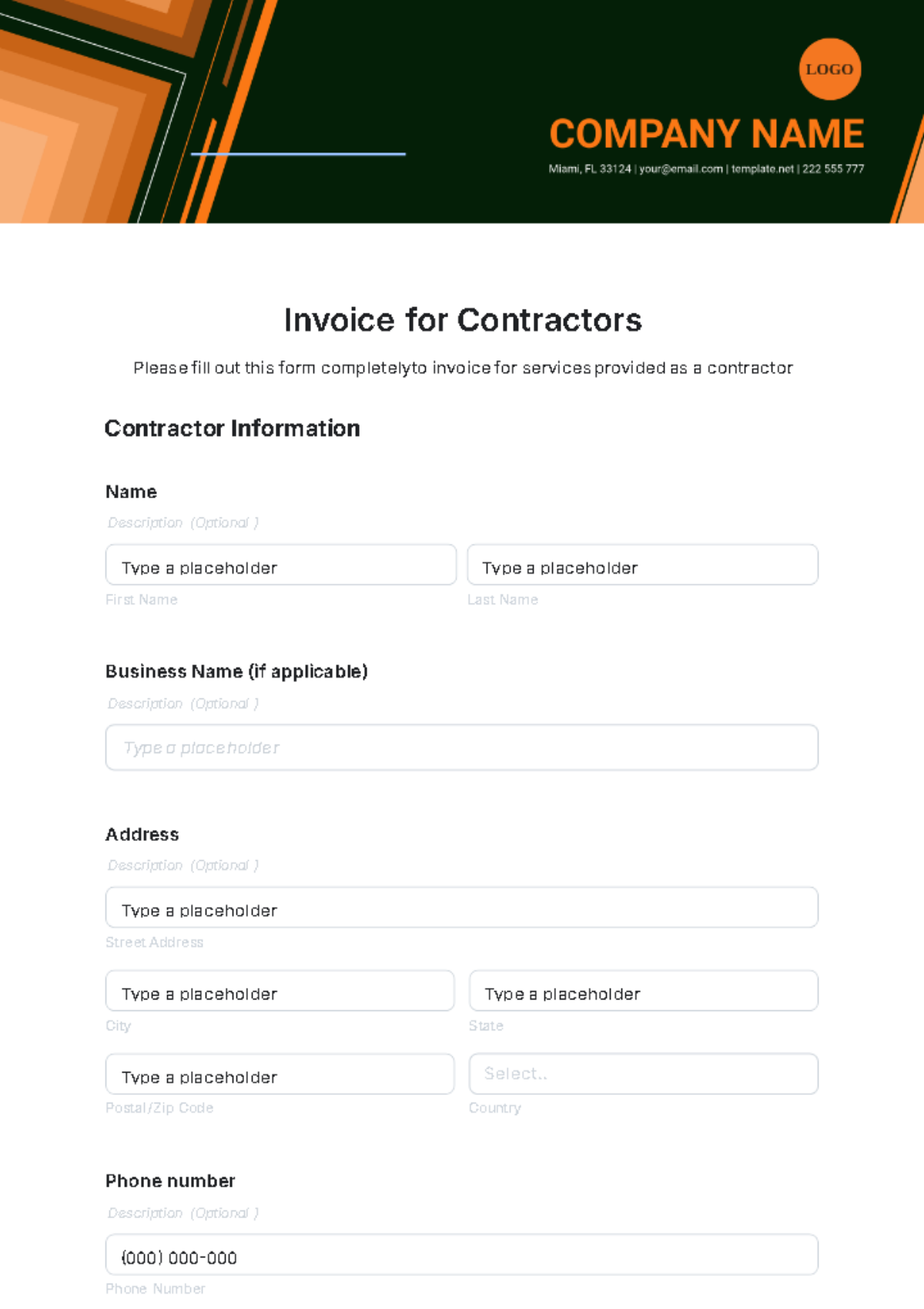 Invoice Template for Contractors