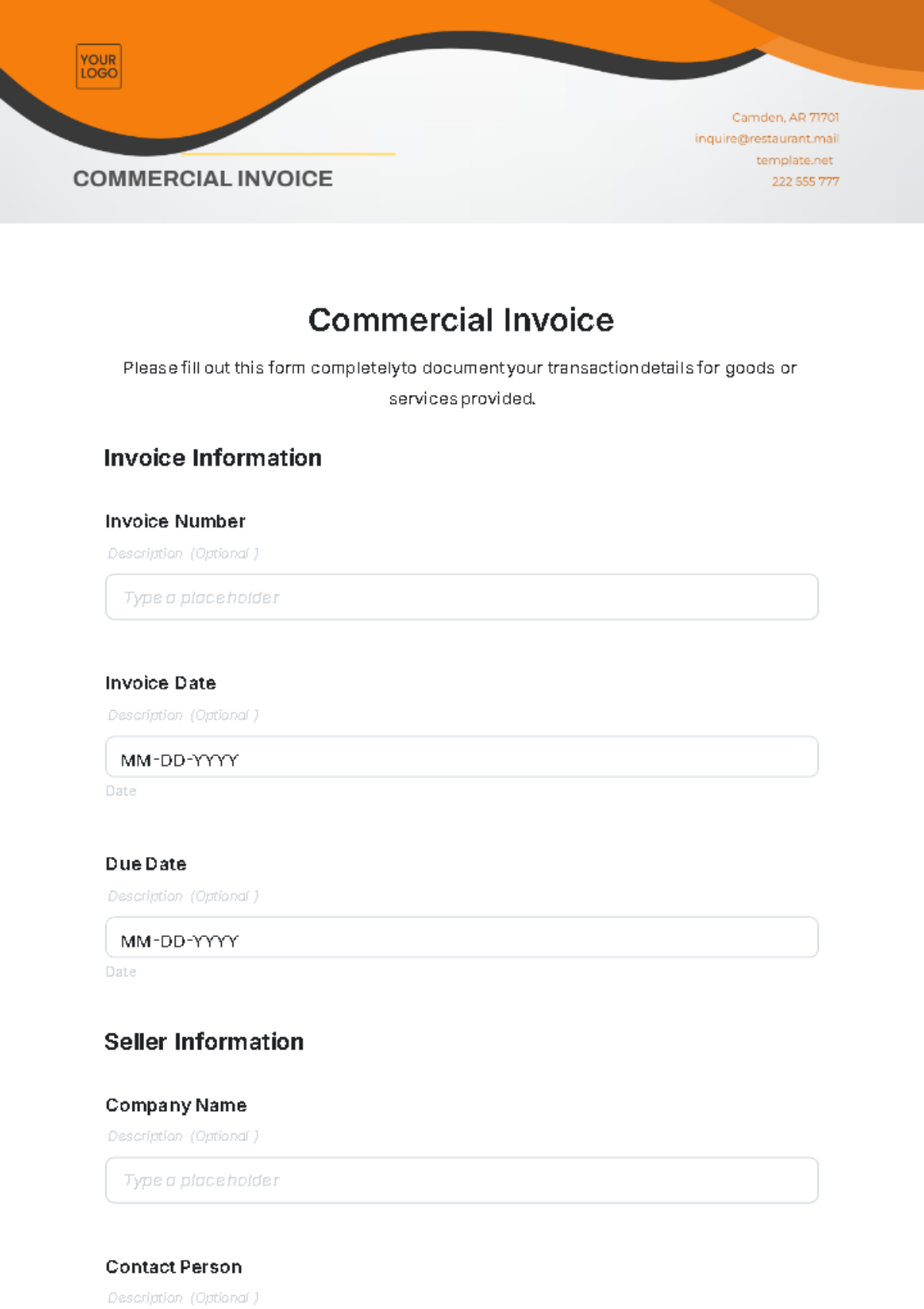 Commercial Invoice Template