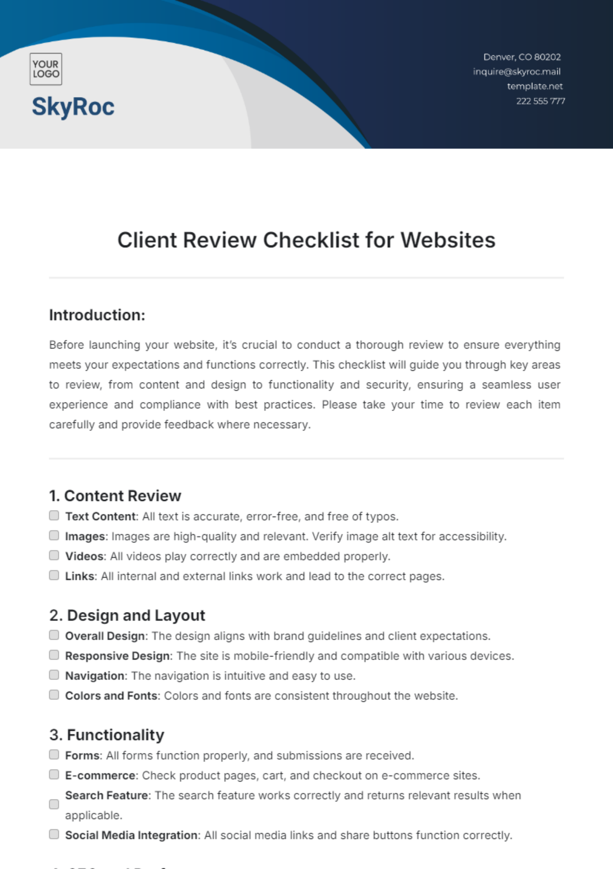 Client Review Checklist for Websites Template - Edit Online & Download