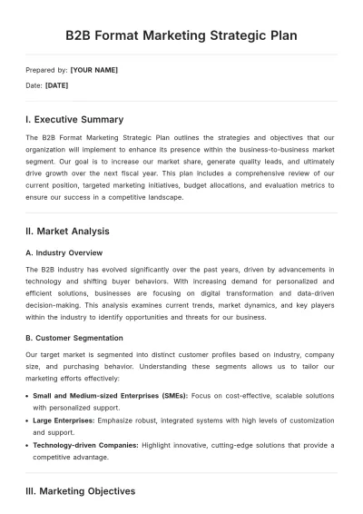 Free B2B Format Marketing Strategic Plan Template to Edit Online