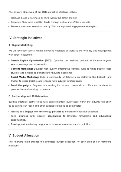 Free B2B Format Marketing Strategic Plan Template to Edit Online