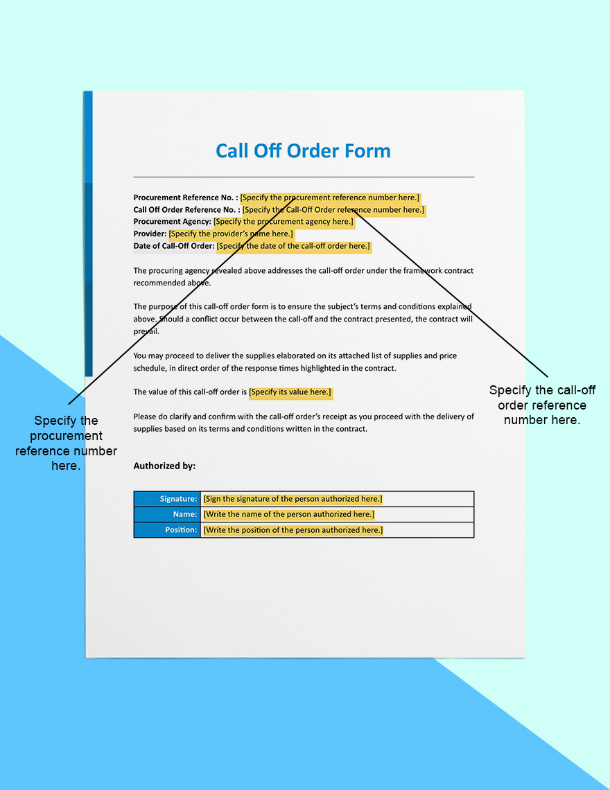 Call Off Order Form (Software Support & Maintenance) Template