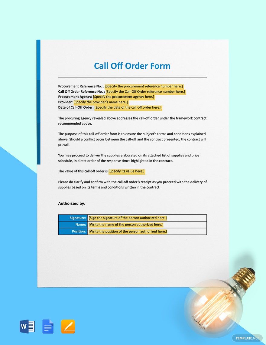 Call Off Order Form (Software Support & Maintenance) Template