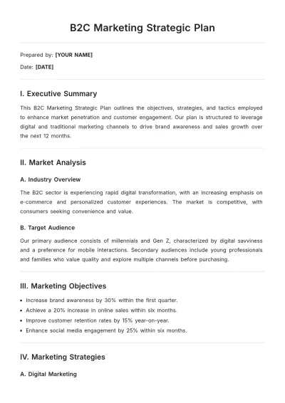 Free B2C Marketing Strategic Plan Template to Edit Online