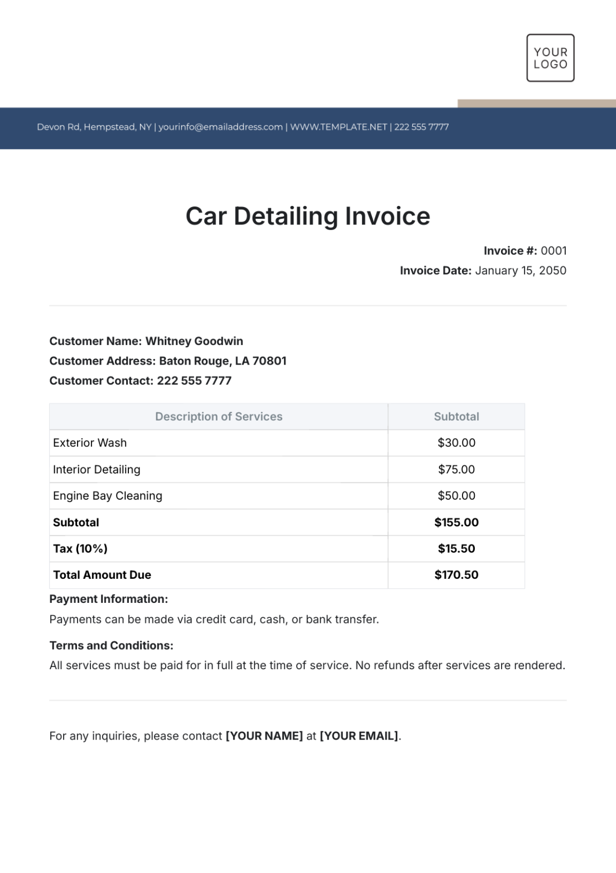 Car Detailing Invoice Template - Edit Online & Download