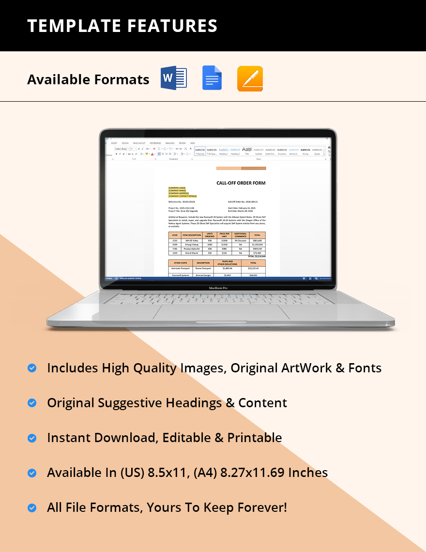 Call Off Order Form (Software Development & Licensing) Template