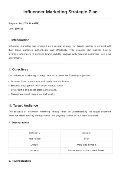 Free Influencer Marketing Strategic Plan Template to Edit Online