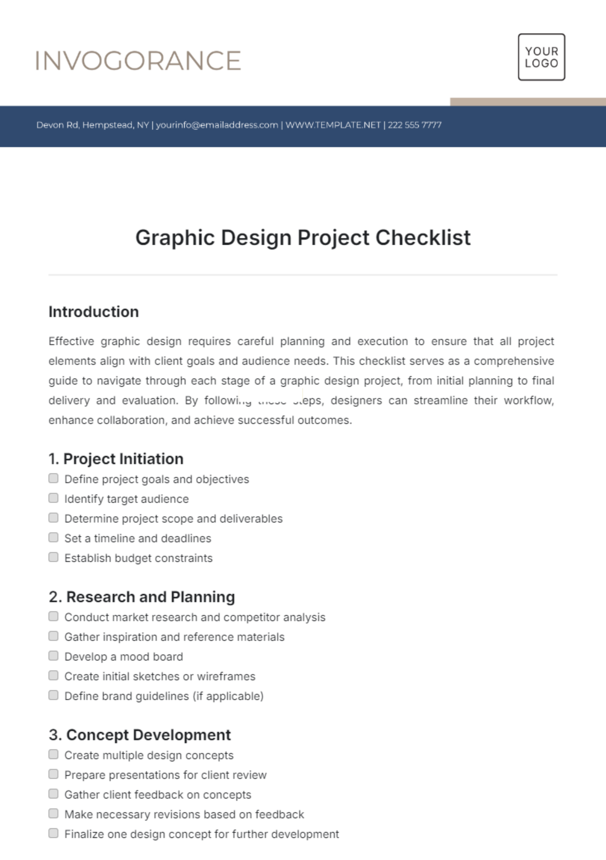 Graphic Design Project Checklist Template