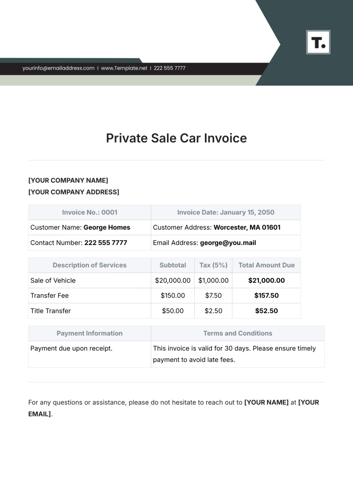 Private Sale Car Invoice Template - Edit Online & Download