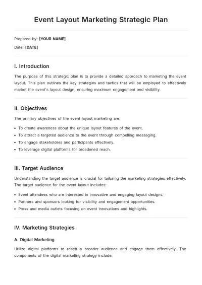 Free Event Layout Marketing Strategic Plan Template to Edit Online