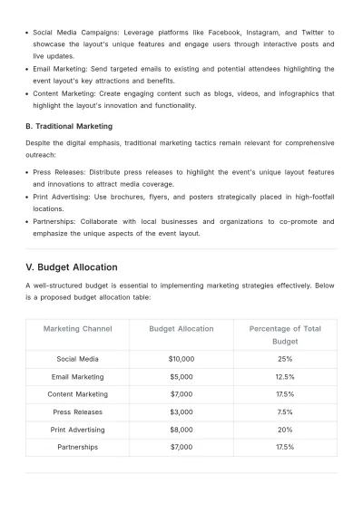 Free Event Layout Marketing Strategic Plan Template to Edit Online