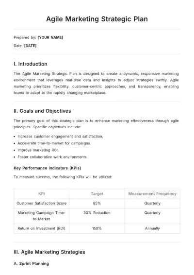 Free Agile Marketing Outline Strategic Plan Template to Edit Online