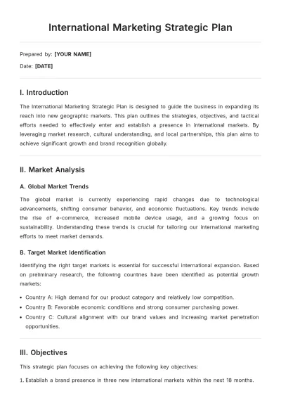 Free International Marketing Strategic Plan Template to Edit Online