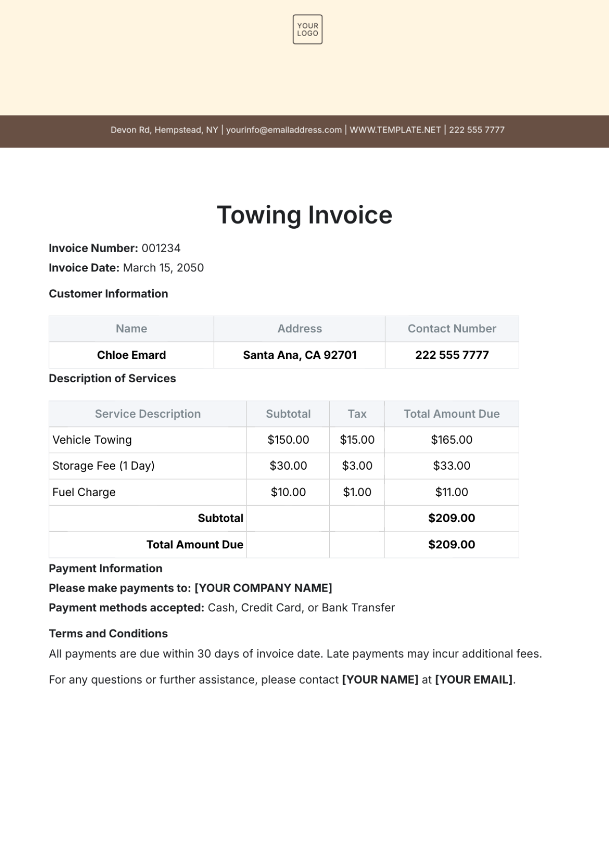 Towing Invoice Template - Edit Online & Download