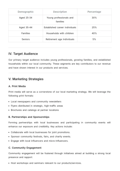Free Printable Local Marketing Strategic Plan Template to Edit Online