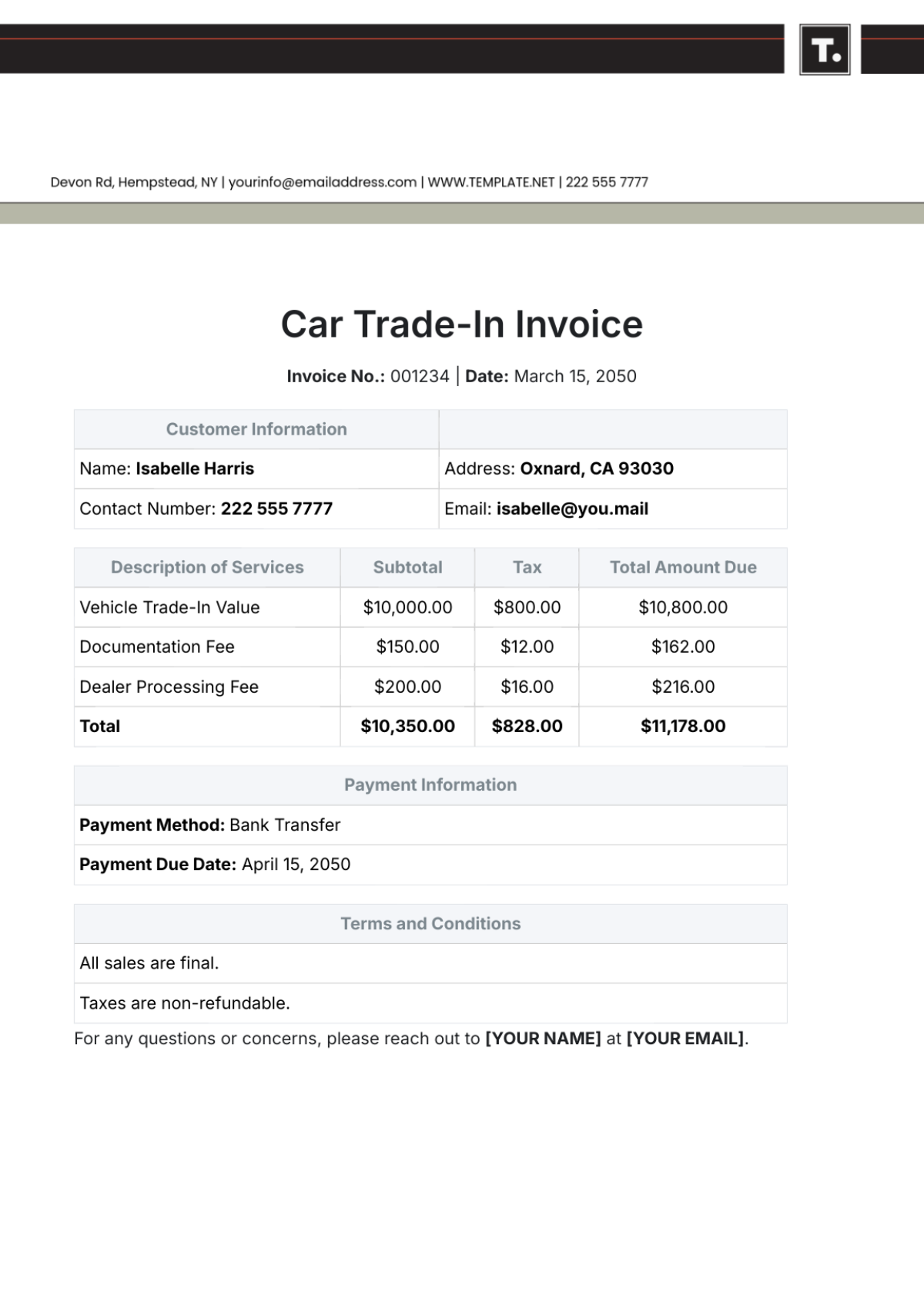 Car Trade-In Invoice Template - Edit Online & Download