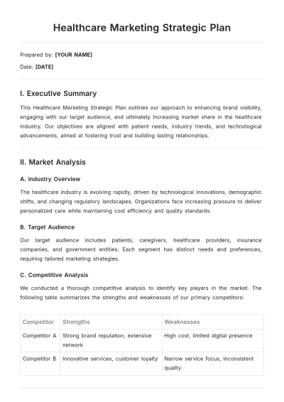 Free Healthcare Marketing Strategic Plan Template to Edit Online