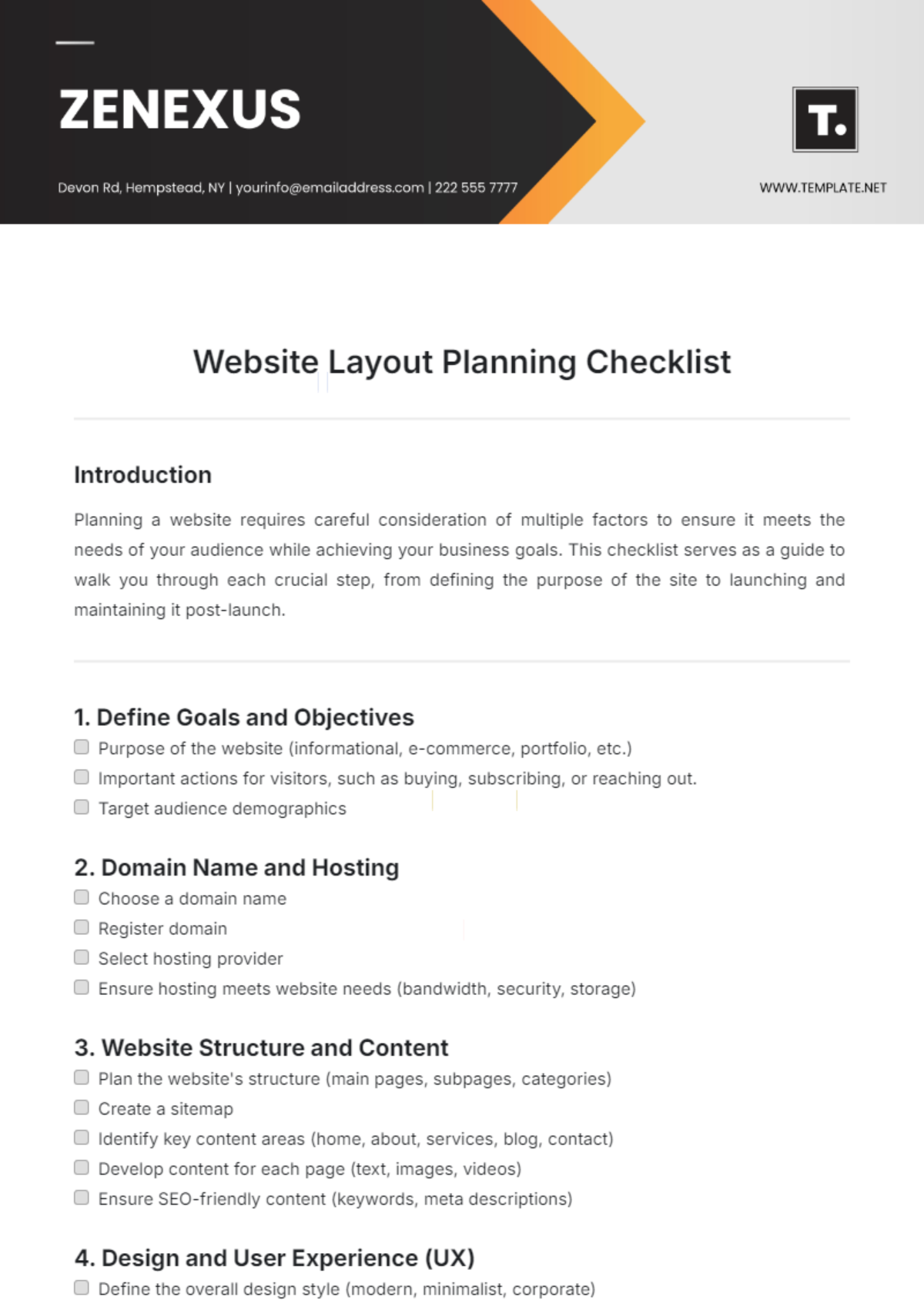 Website Layout Planning Checklist Template - Edit Online & Download