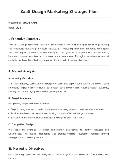 Free SaaS Design Marketing Strategic Plan Template to Edit Online