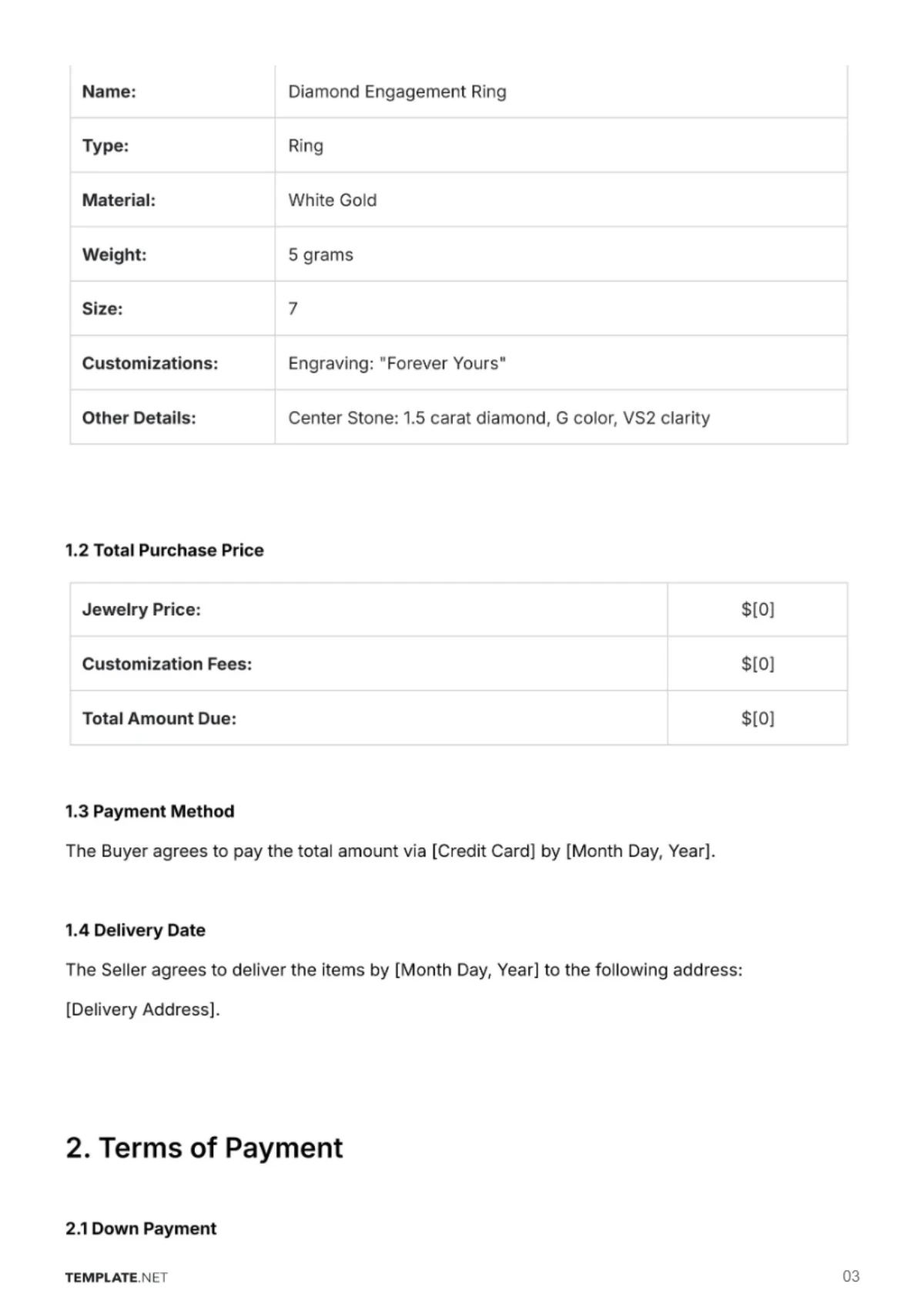 Free Jewelry Store Contract Template to Edit Online