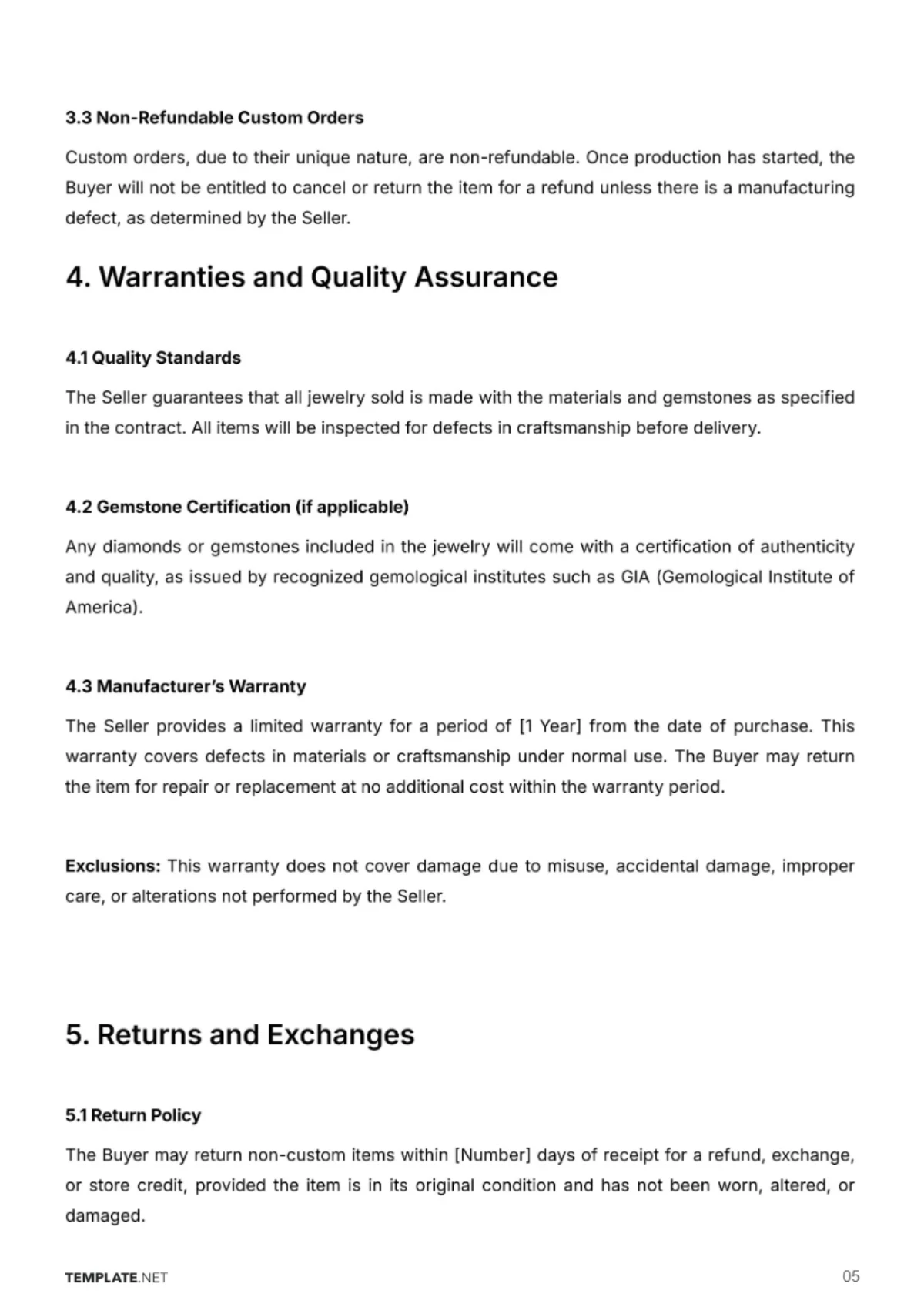 Free Jewelry Store Contract Template to Edit Online