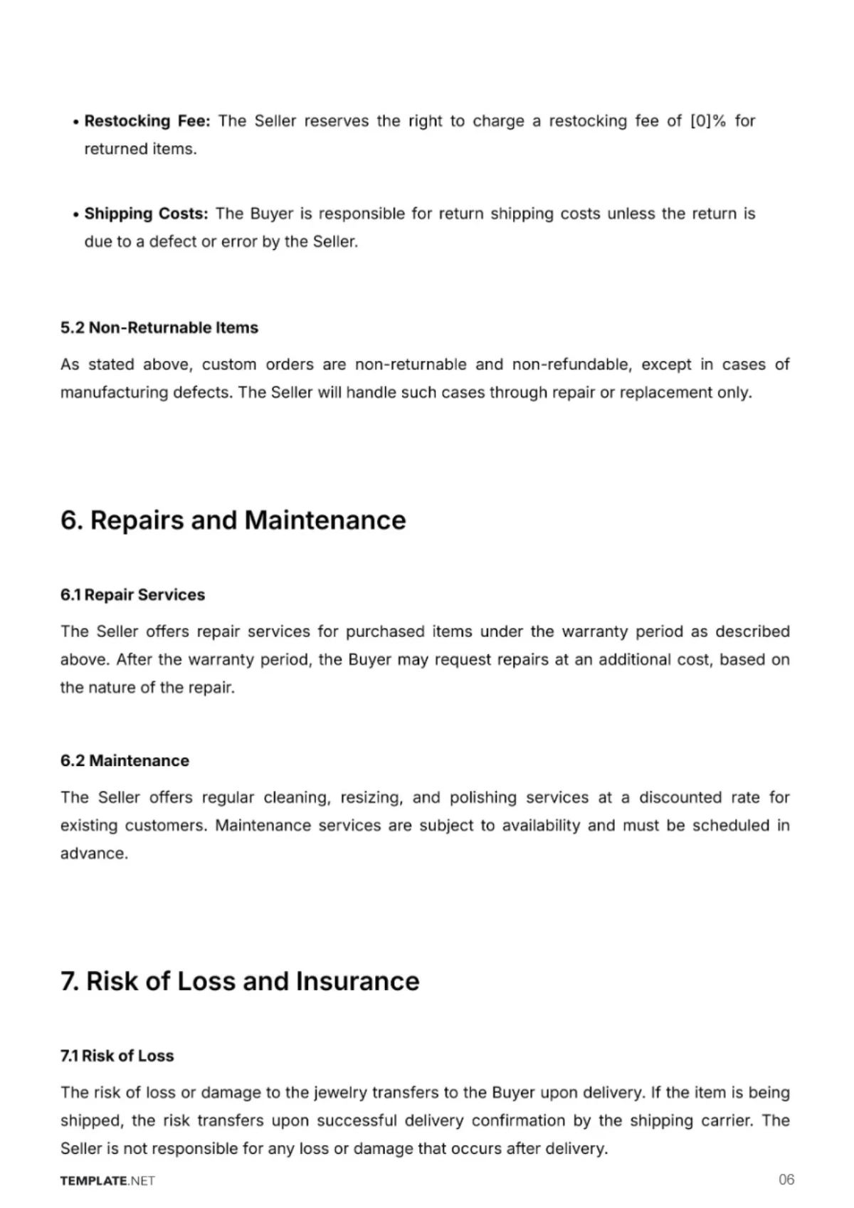 Free Jewelry Store Contract Template to Edit Online