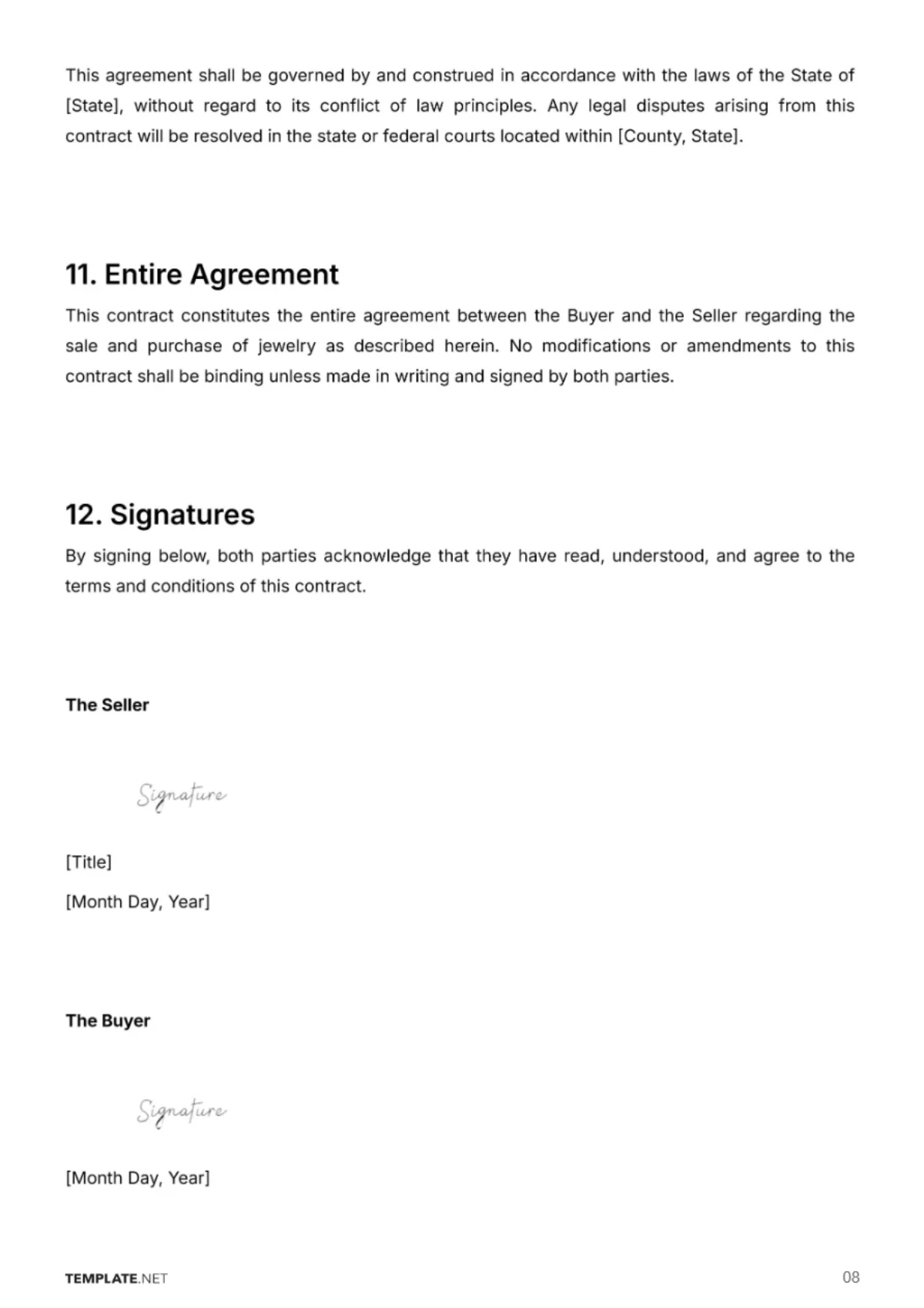 Free Jewelry Store Contract Template to Edit Online
