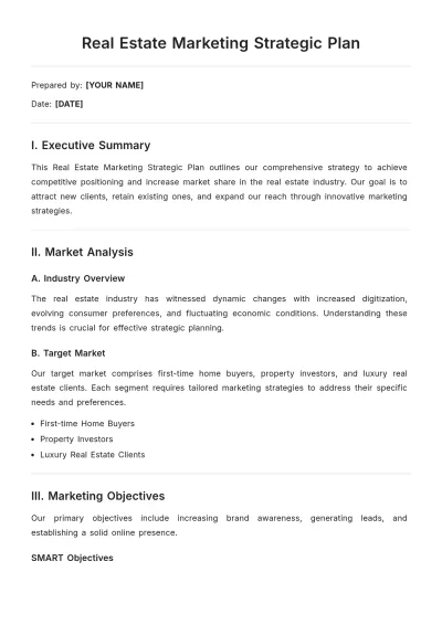 Free Real Estate Marketing Strategic Plan Template to Edit Online