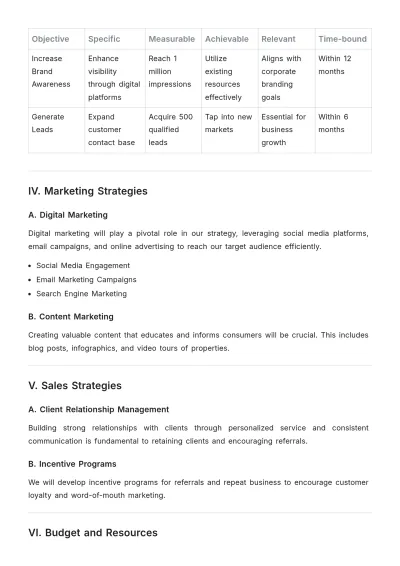 Free Real Estate Marketing Strategic Plan Template to Edit Online