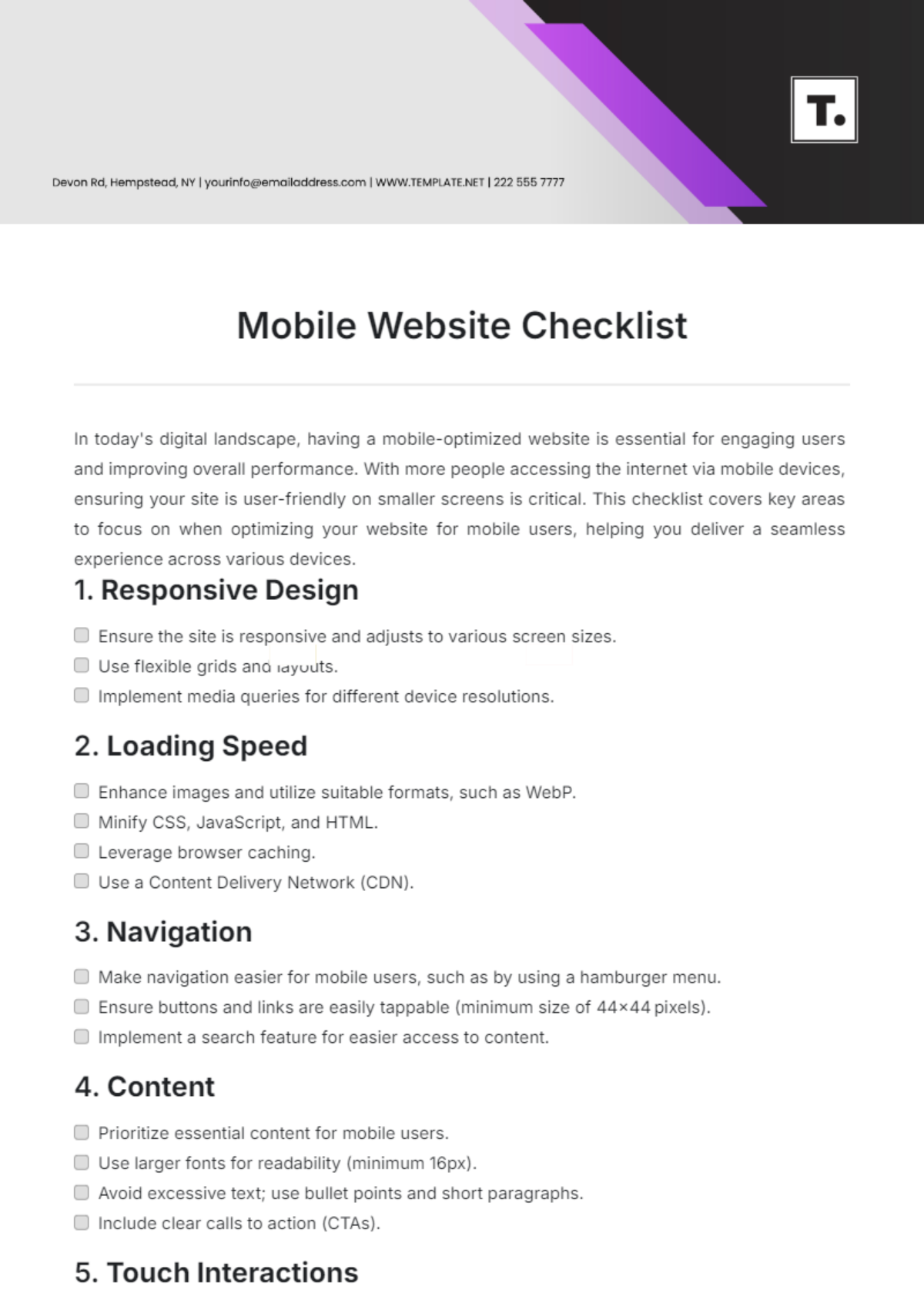 Mobile Website Checklist Template - Edit Online & Download