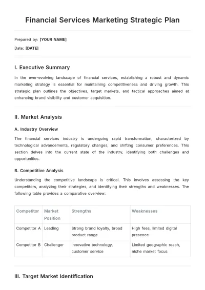 Free Financial Services Marketing Strategic Plan Template to Edit Online