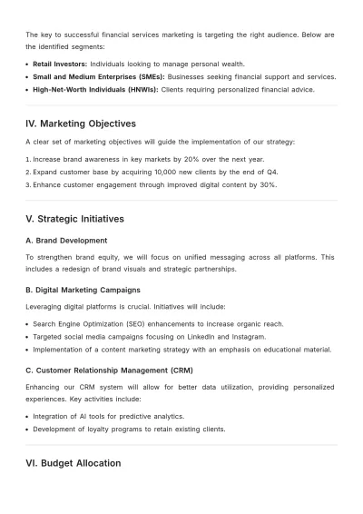 Free Financial Services Marketing Strategic Plan Template to Edit Online