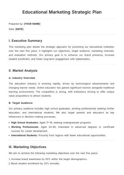 Free Educational Marketing Strategic Plan Template to Edit Online