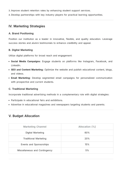 Free Educational Marketing Strategic Plan Template to Edit Online