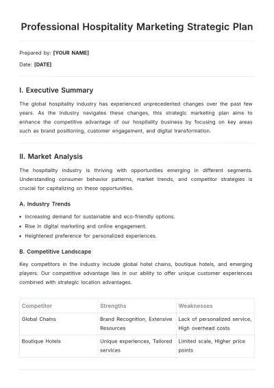 Free Professional Hospitality Marketing Strategic Plan Template to Edit Online