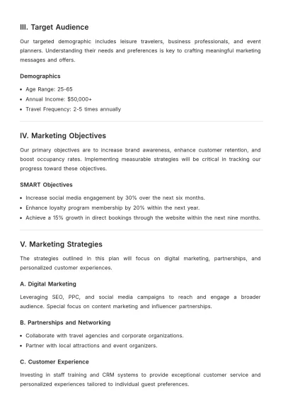Free Professional Hospitality Marketing Strategic Plan Template to Edit Online