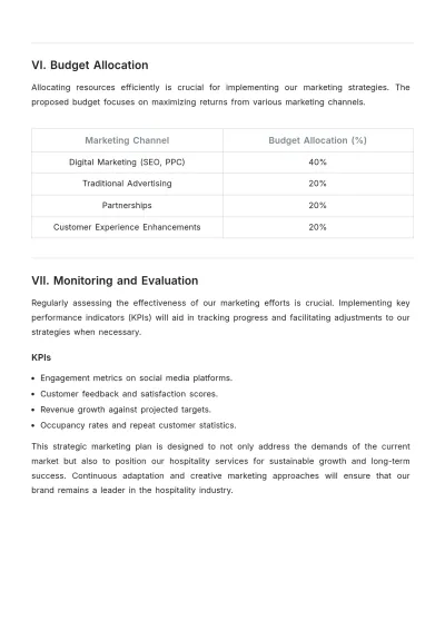 Free Professional Hospitality Marketing Strategic Plan Template to Edit Online