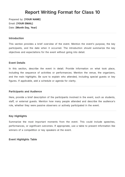 Free Report Writing Format for Class 10 Template to Edit Online