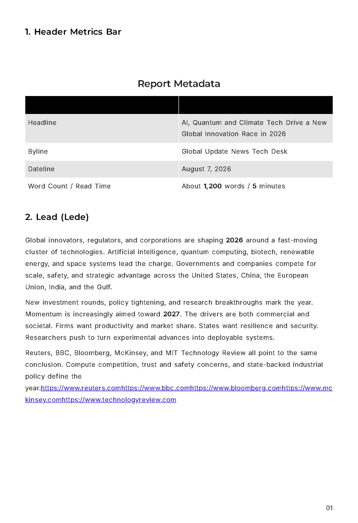 Free News Report Format Template to Edit Online