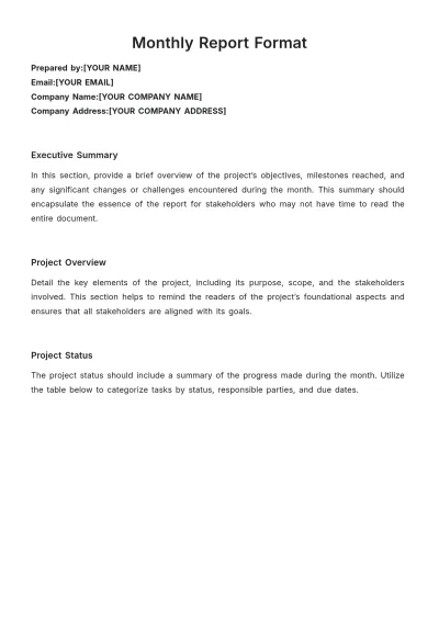 Free Monthly Report Format Template to Edit Online